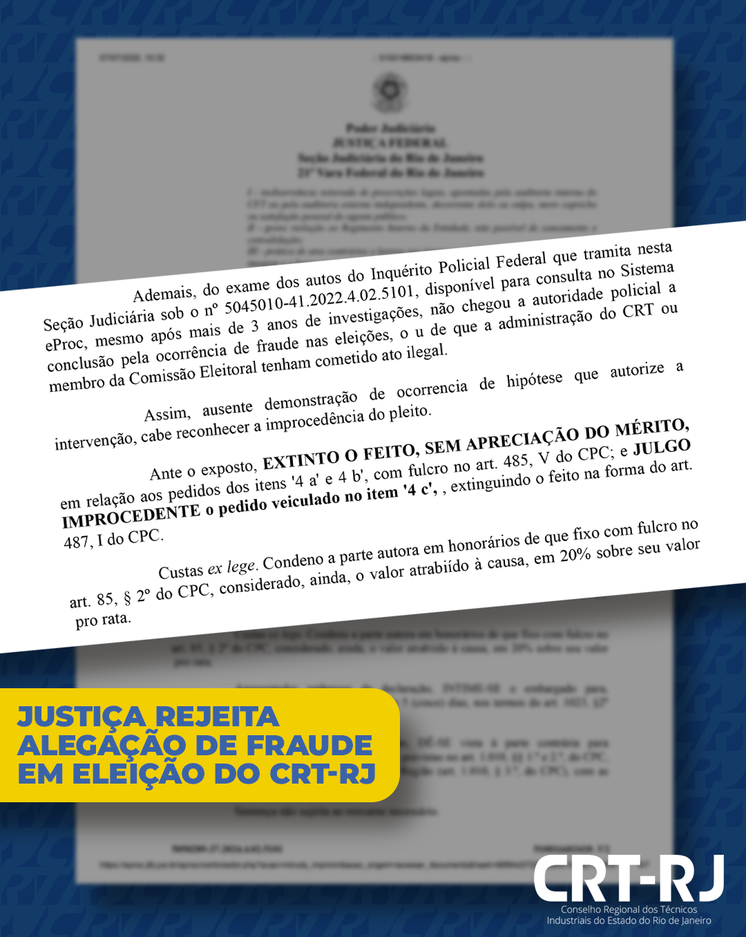 JUSTIÇA REJEITA ALEGAÇÃO DE FRAUDE EM ELEIÇÃO DO CRT-RJ